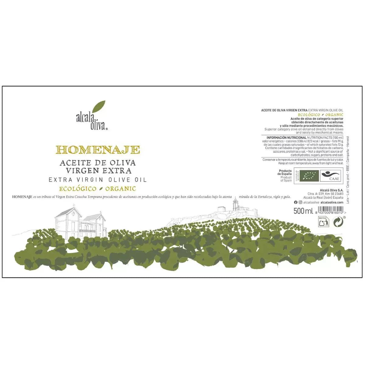 Alcala Oliva Homenaje Organic Extra Virgin Olive Oil (1L)