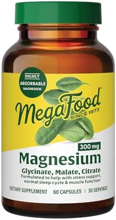 MegaFood Magnesium 300 mg - Highly absorbable Blend of Magnesium Glycinate, Magnesium Citrate & Magnesium Malate to Help Support Heart, Nerve Health and Relaxation - 120 Capsules (60 Servings)