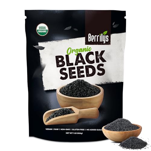 Berrilys Black Seeds - USDA Organic Nigella Sativa, Kalonji & Black Cumin Seeds, Vegan, Gluten-Free - Pure Spice & Health Food, Enhances Flavor of Dishes, Nutrient-Rich, Premium Quality - 10oz