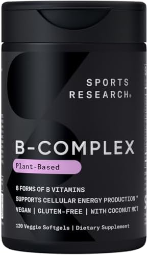 Sports Research Vitamin B-Complex - Full Spectrum of B Vitamins - Plant-Based Vegan-Friendly Formula - 60 Veggie Softgels