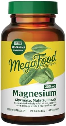 MegaFood Magnesium 300 mg - Highly absorbable Blend of Magnesium Glycinate, Magnesium Citrate & Magnesium Malate to Help Support Heart, Nerve Health and Relaxation - 120 Capsules (60 Servings)