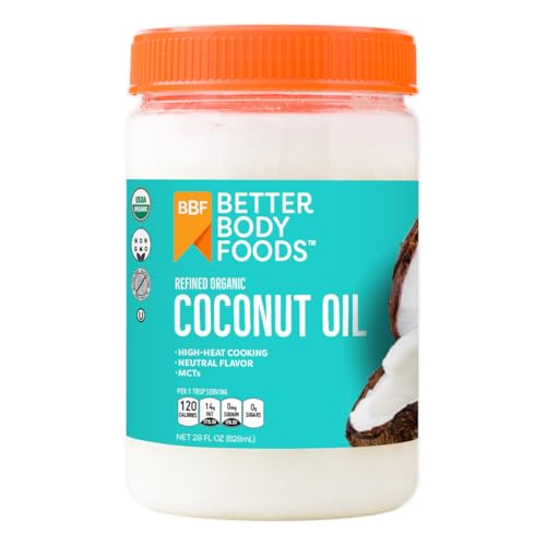 BetterBody Foods Organic Refined Coconut Oil, 28 Fl Oz, All Purpose Oil for Cooking, Baking, Hair and Skin Care