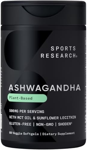Sports Research® Ashwagandha Softgels with Coconut MCT Oil - Natural Ayurvedic Adaptogen Made with Shoden® Ashwa for Relaxation, Calm & Sleep Support - Gluten Free & Vegan Friendly - 120 Count