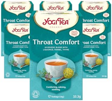 Yogi Tea, Throat Comfort, Organic Herbal Tea, Naturally Caffeine Free, Blend of Liquorice, Fennel and Thyme, 6 Packs x 17 Tea Bags (102 Teabags Total)
