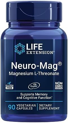 Life Extension Neuro-Mag Magnesium L-Threonate, Magnesium L-threonate, Memory Health, Quick Thinking, Cognitive Health Support, Vegetarian, Non-GMO, 90 Vegetarian Capsules