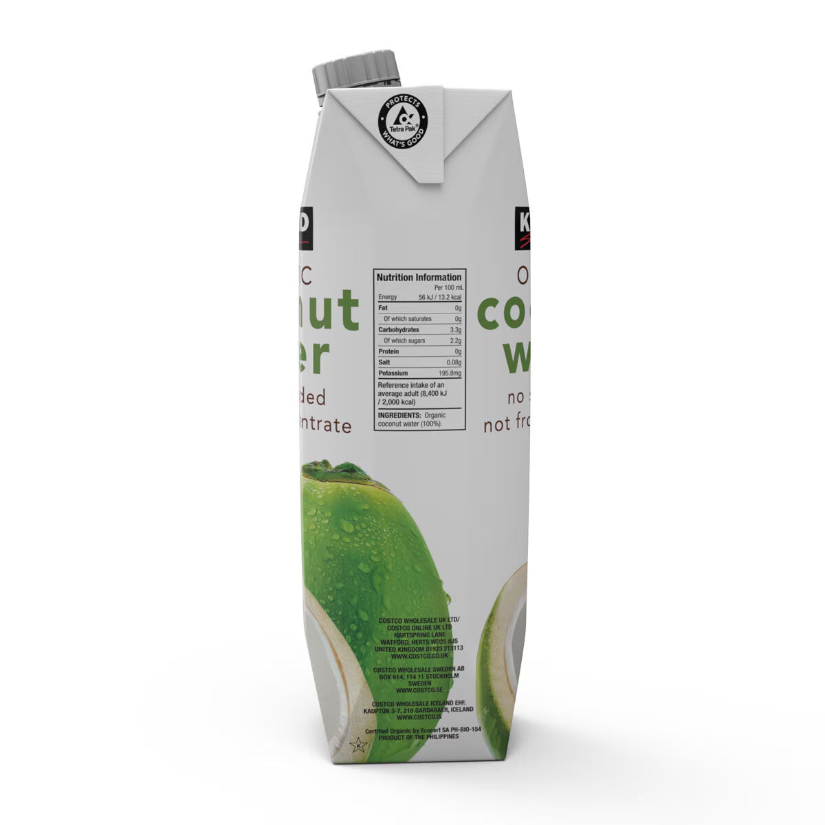 Kirkland Signature Organic Coconut Water No Added Sugar, 9 X 1L