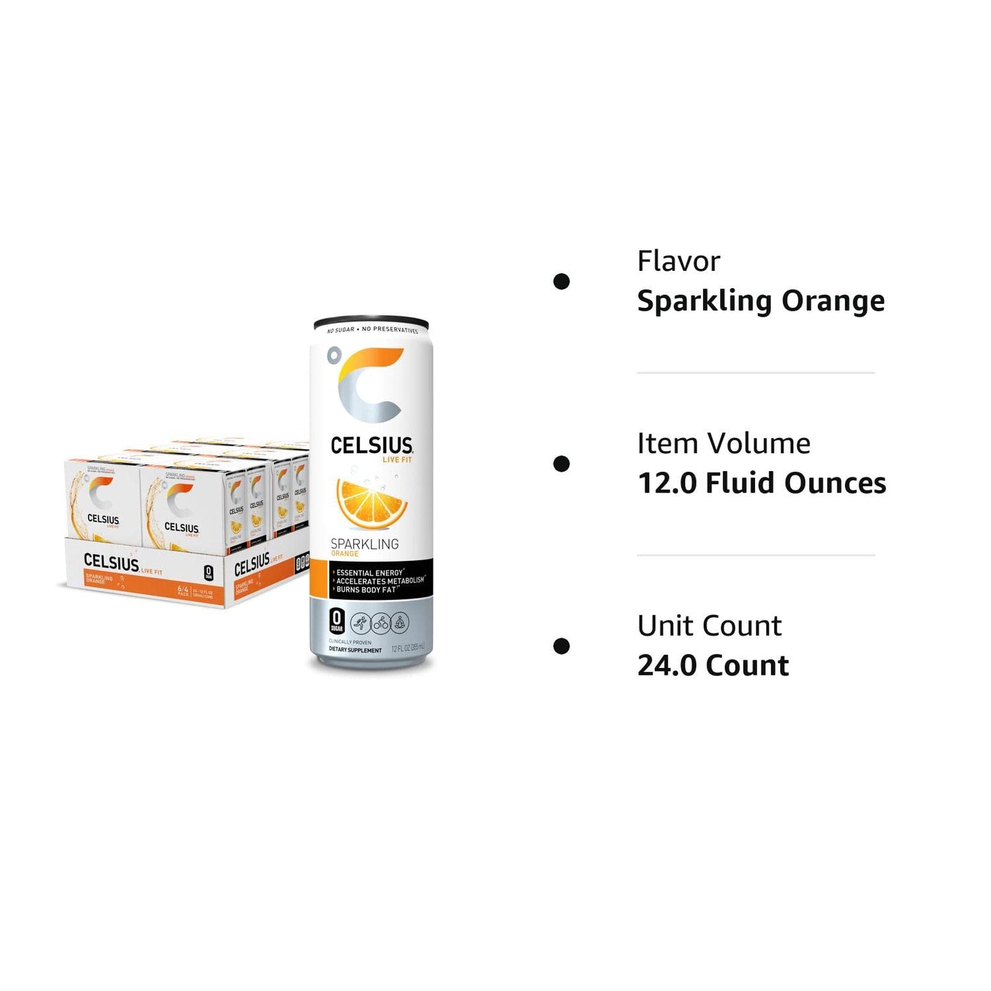 CELSIUS Sparkling Orange, Functional Essential Energy Drink 12 Fl Oz