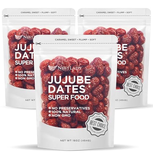 NESTLADY Premium Jujube Date, Red Date (Hong Zao), 100% Natural, Improve sleep, Health Snack, Dried Fruit, Sweet and Chewy Net weight: 454g (1LB),Packed in USA