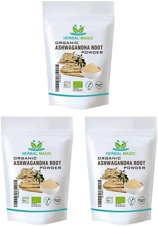 Herbal Magic's Organic Ashwagandha Root Powder - Rich Flavoured Smoothies, Shakes, Juices, Baking, Soups - Free from Fillers & Preservatives - of&G UK Organic Certified - 100g