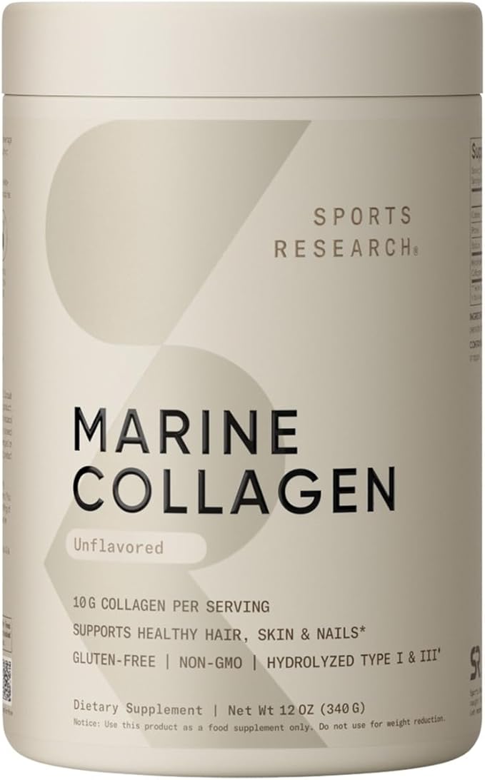 Sports Research Marine Collagen Peptides Powder - Sourced from Wild-Caught Fish, Pescatarian Friendly, Keto Certified & Non-GMO Verified - Easy to Mix in Water or Juice! (34 Servings)