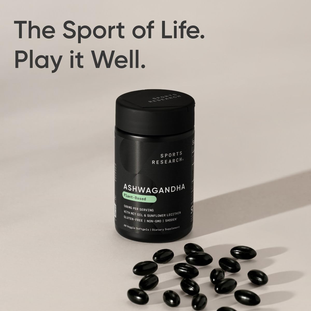 Sports Research® Ashwagandha Softgels with Coconut MCT Oil - Natural Ayurvedic Adaptogen Made with Shoden® Ashwa for Relaxation, Calm & Sleep Support - Gluten Free & Vegan Friendly - 120 Count