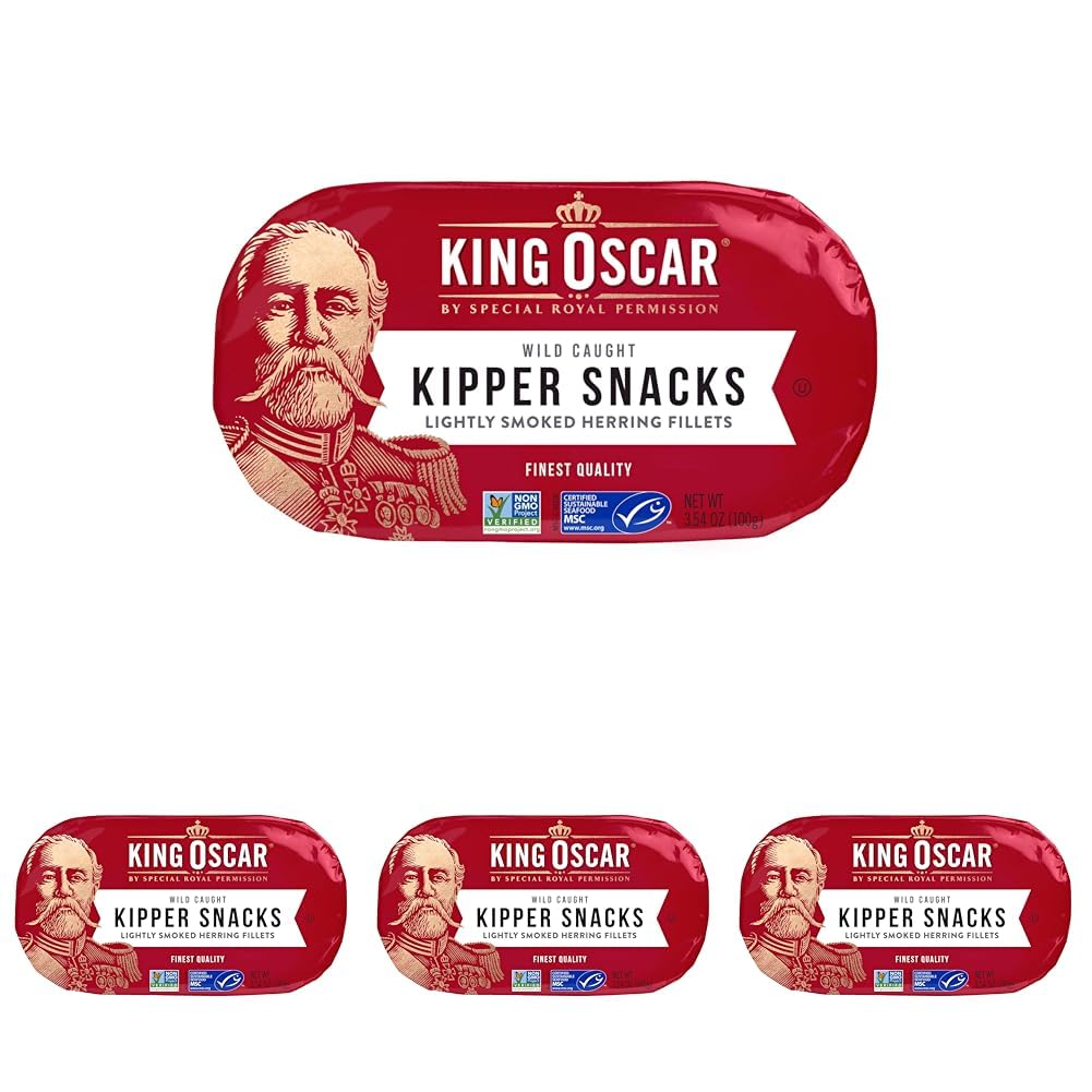 King Oscar Kipper Snacks, 3.54 Ounce Cans (Pack of 12), Lightly Smoked Herring Fillets, Wild Caught Canned Herring