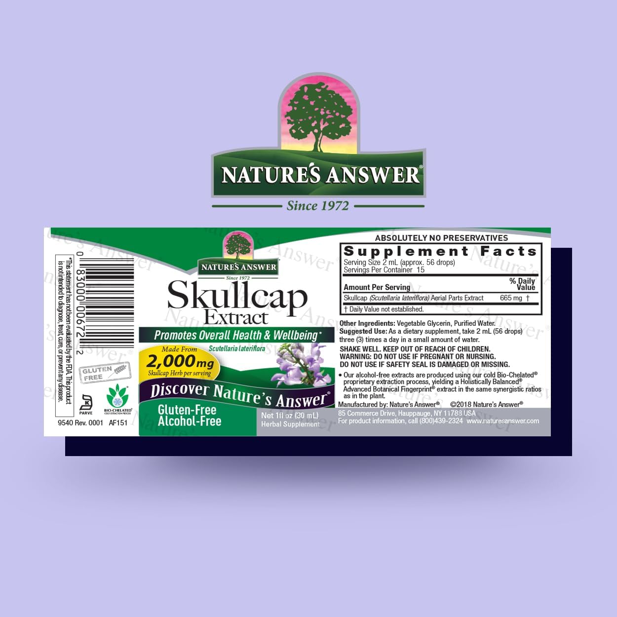 Nature's Answer Alcohol-Free Skullcap Herb Extract Supplement 1-Fluid Ounce Liquid | Natural Calming Supplement | Nervous System Support