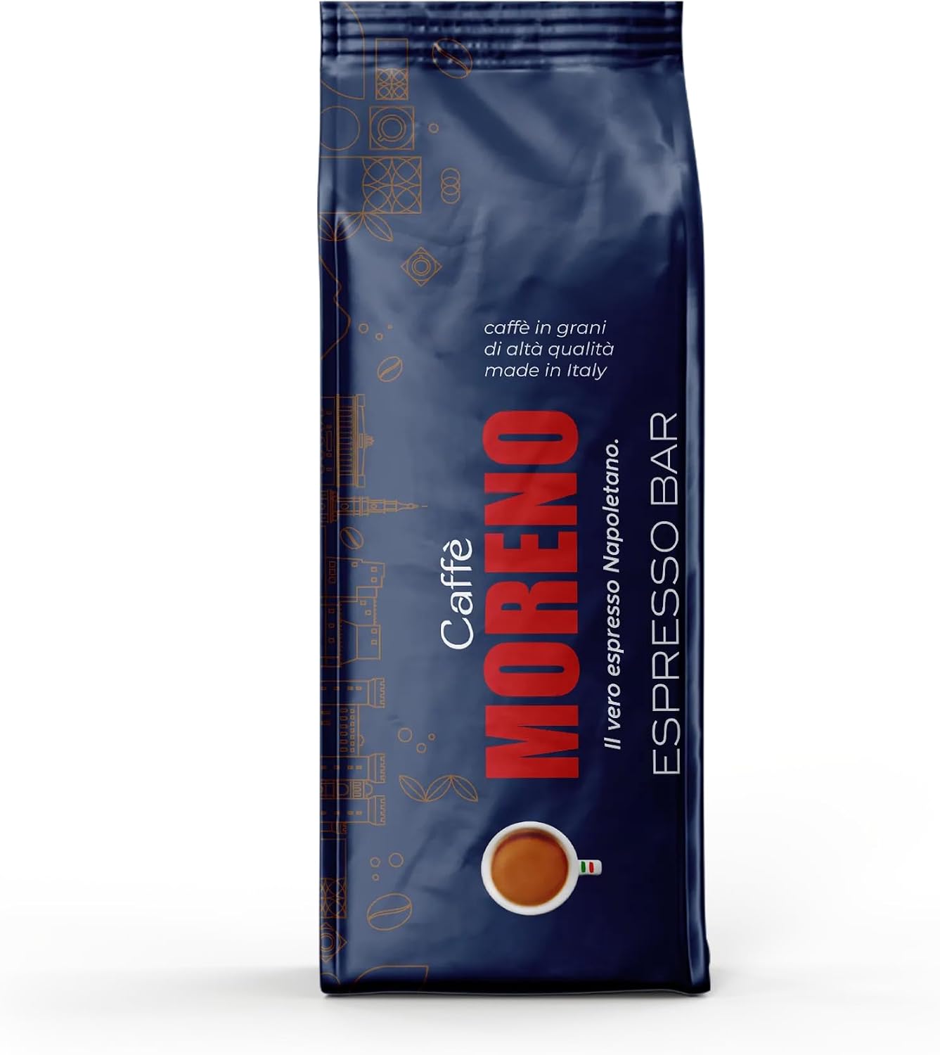 CAFFE MORENO Espresso Bar roast, USA, Premium Blend Whole Beans, 2.2 Pounds - 1 Kg. Made in Italy 🇮🇹 il Vero Espresso Napoletano.