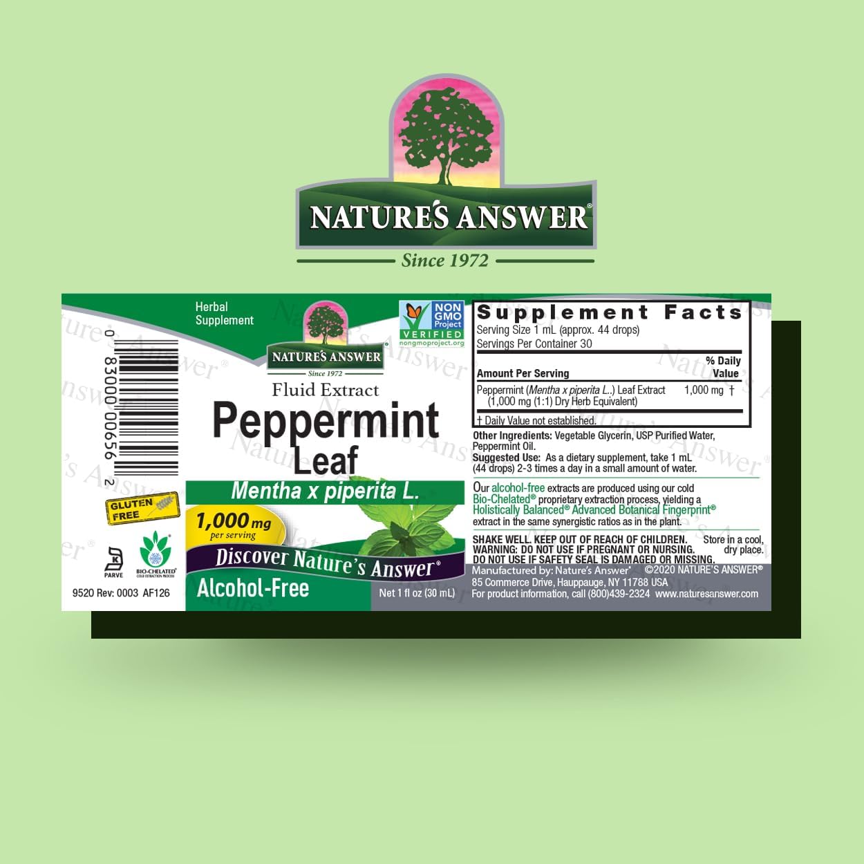 Nature's Answer Peppermint Leaf Mentha x Piperita Gluten Alcohol Free Herbal Supplement Supports Healthy Digestive Function* – 1 FL Oz