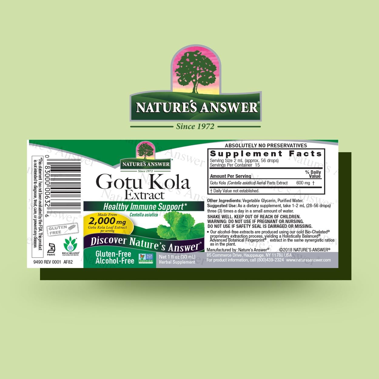 Nature's Answer Gotu Kola Herb Alcohol Free, 1-Fluid Ounce | Dietary Supplement | Supports a Healthy Immune System | Made in The USA | Gluten-Free, Vegan & Vegetarian
