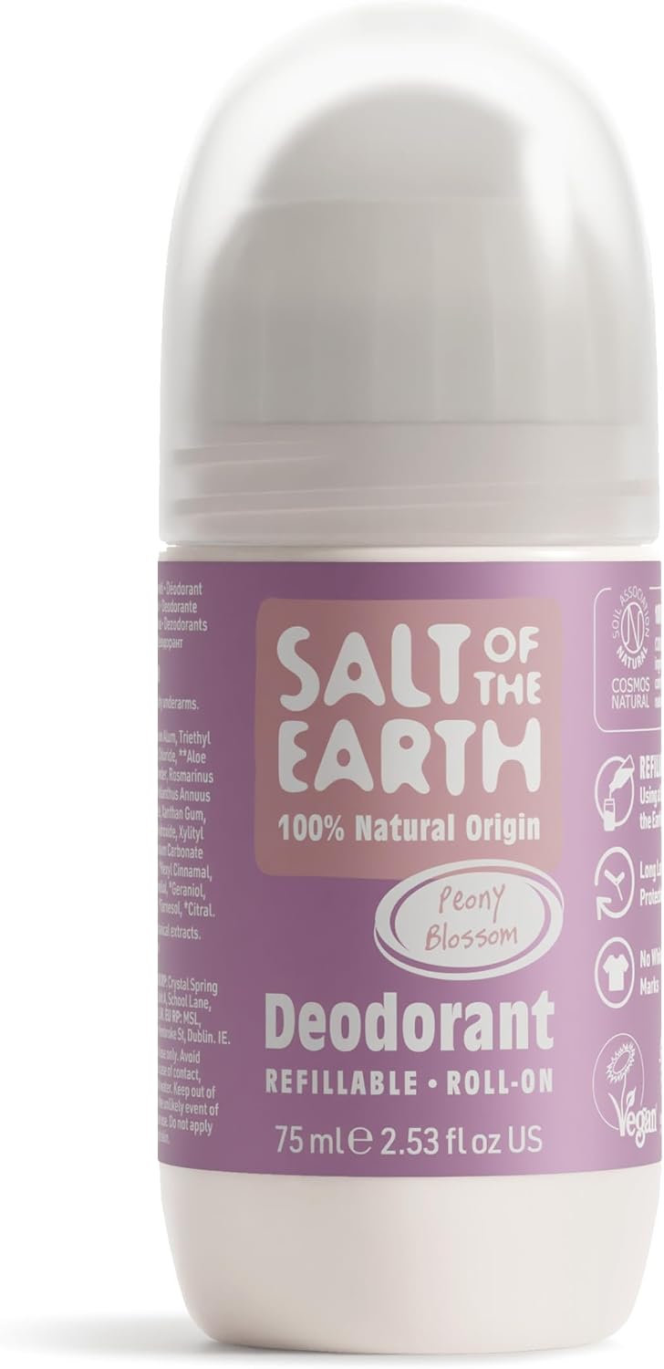 Salt Of the Earth Refillable Natural Deodorant Roll On Unscented - Effective Protection, 100% Natural, Eco friendly, Vegan, Suitable for Women, Men & Kids - 75ml