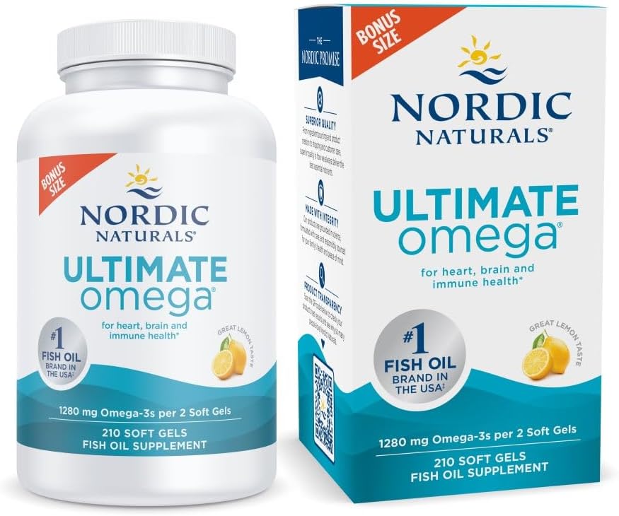 Nordic Naturals Ultimate Omega, Lemon Flavor - 90 Soft Gels - 1280 mg Omega-3 - High-Potency Omega-3 Fish Oil Supplement with EPA & DHA - Promotes Brain & Heart Health - Non-GMO - 45 Servings