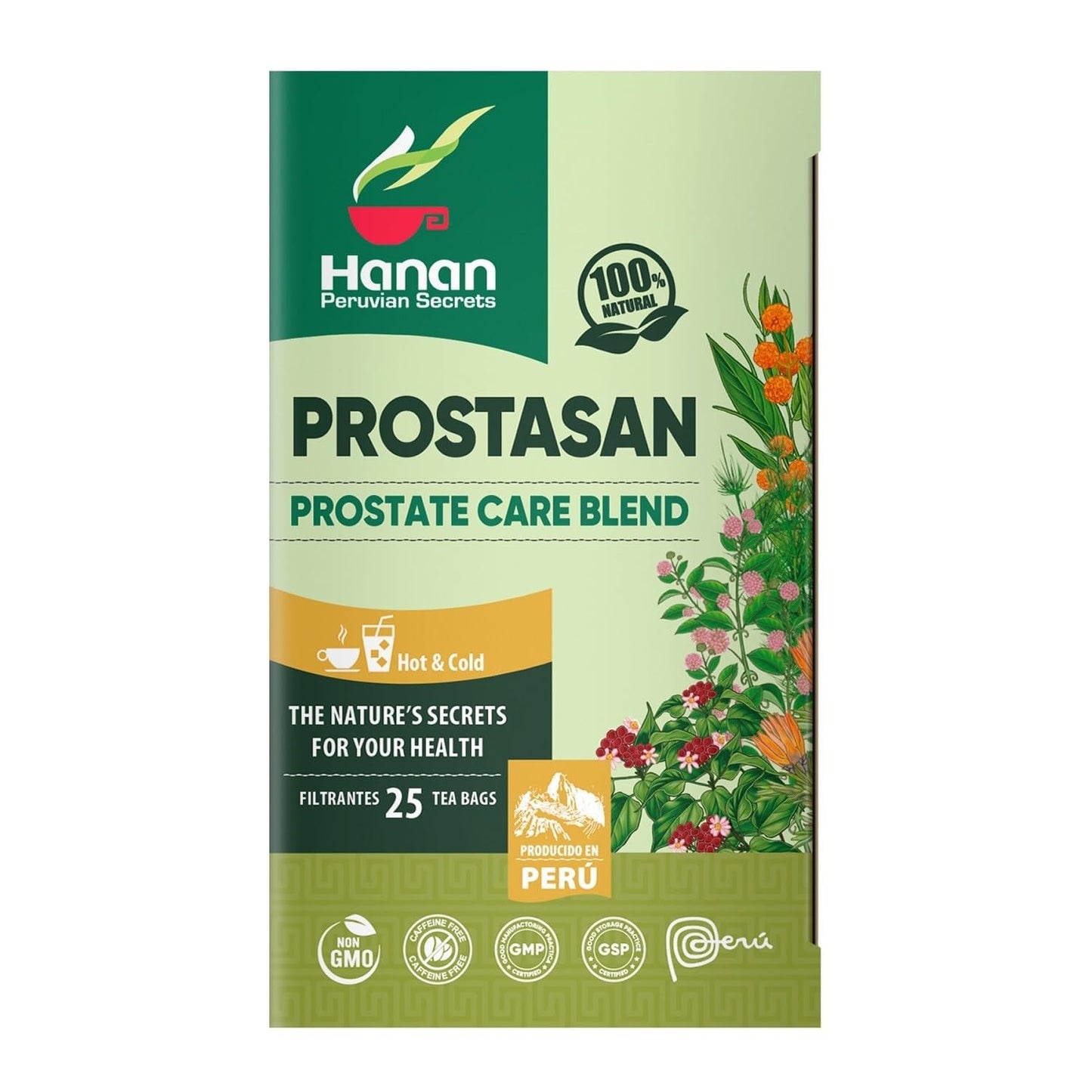 Hanan Peruvian Secrets Prostasan Herbal Tea | 100% Natural Prostate Care Blend | 25 Tea Bags | Naturally Aids in Cleansing the Prostate and Urinary Tract