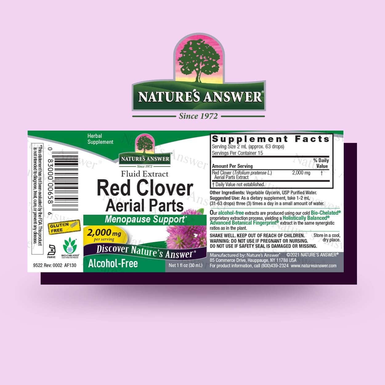 Nature's Answer Red Clover Extract 1 Ounce - Alcohol Free, Women Wellness, Female Support Supplement with Daily Sevrings Extract, Kosher, Gluten Free, Made in USA