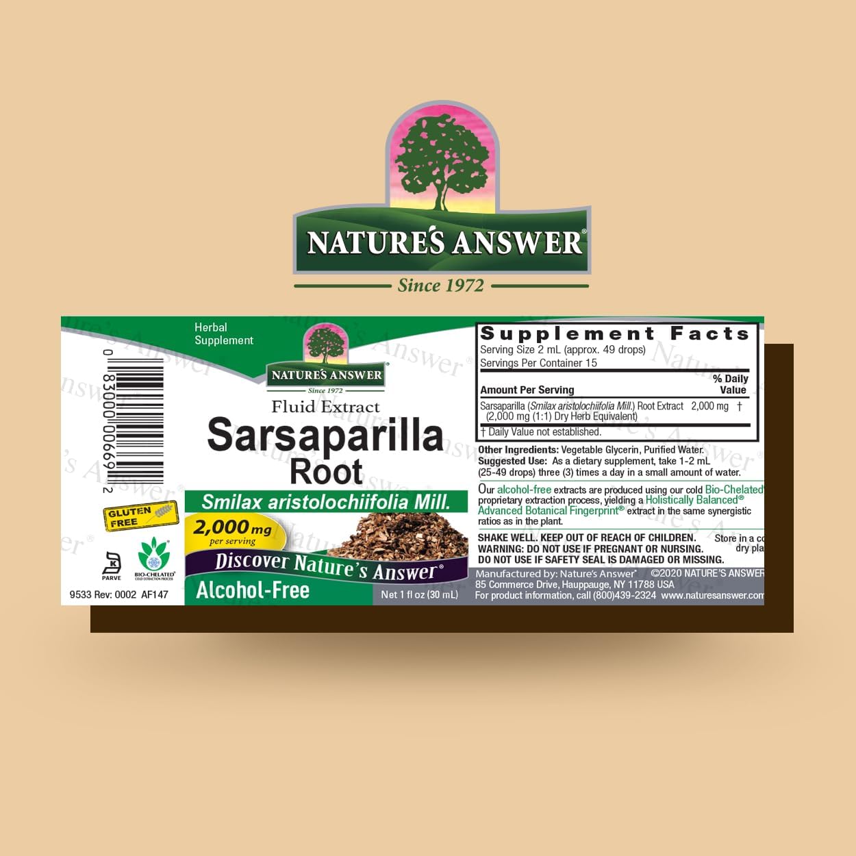 Nature's Answer Sarsaparilla Root Organic 1 Ounce Extract - Supports Liver Function, Detoxification, Cleanse Support - Alcohol-Free, Gluten-Free, Kosher, Made in USA