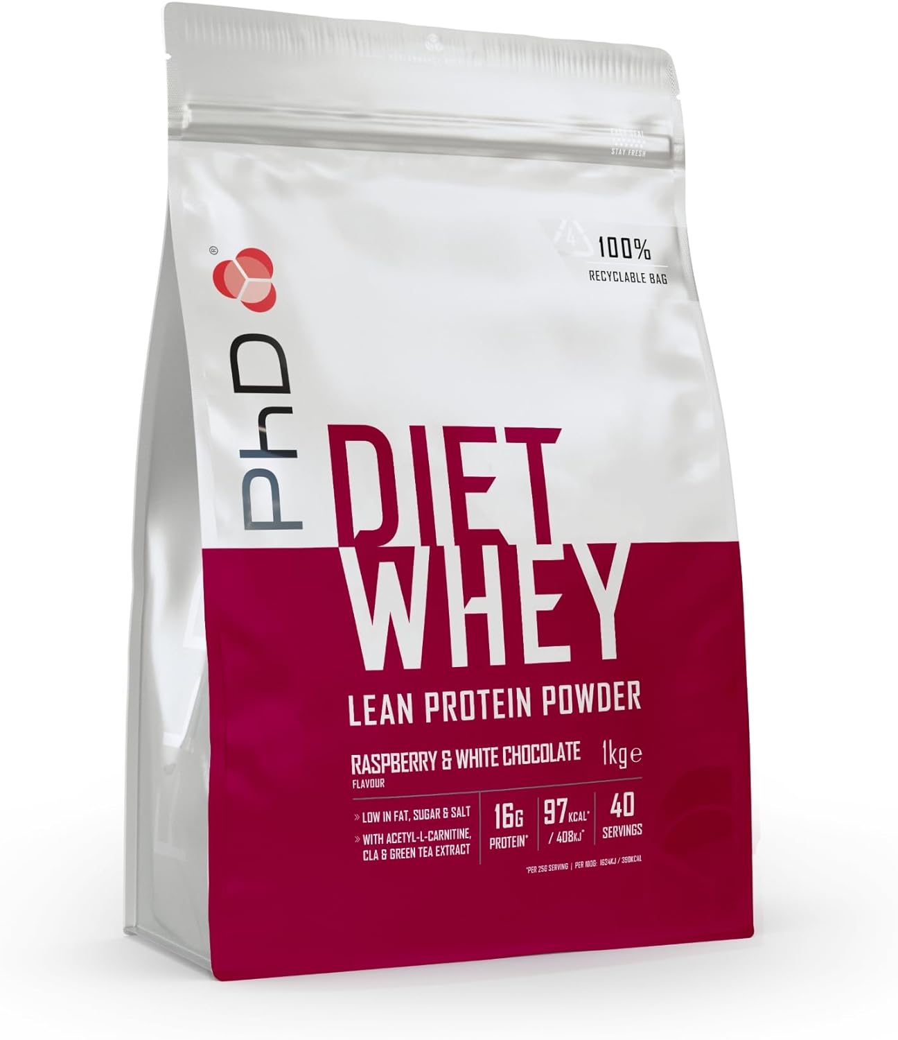 PhD Nutrition Diet Whey High Protein Lean Matrix, Belgian Chocolate Diet Whey Protein Powder, High Protein, 40 Servings Per 1 kg Bag