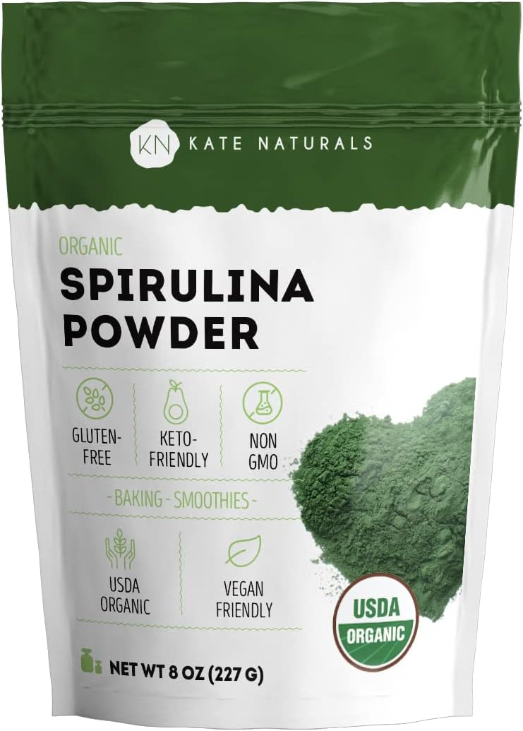 Kate Naturals Organic Super Greens Powder. Daily Greens Superfood Blend with Probiotics & Fiber for Smoothies and Juice (30 Servings, 8oz, Natural)