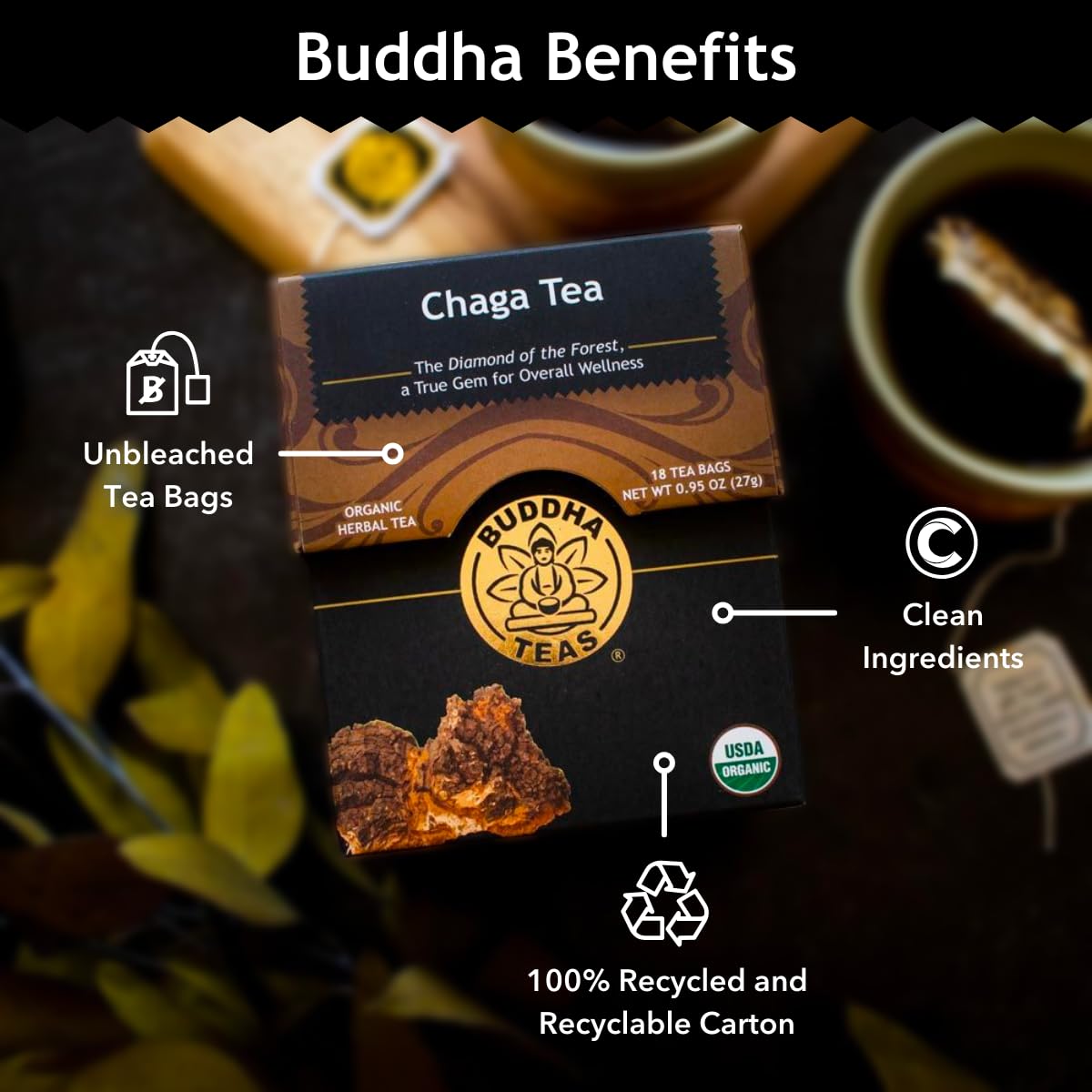 Buddha Teas Organic Dandelion Root Tea – 18 Bleach-Free Tea Bags – Caffeine-Free Tea with a Rich, Earthy Taste, Natural Source of Vitamins, Minerals, and Antioxidants, Kosher, GMO-Free
