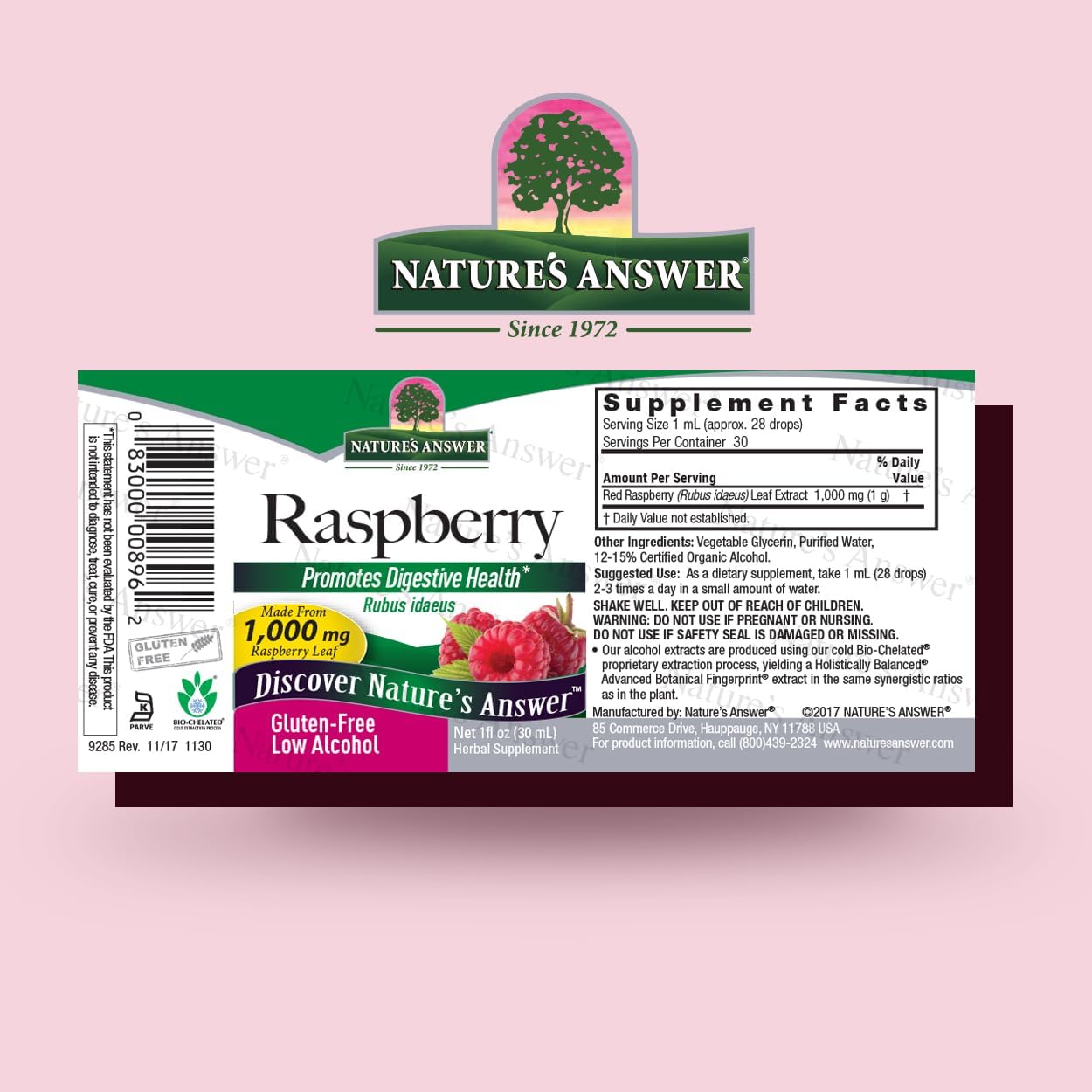 Nature's Answer Low Organic Alcohol Raspberry Leaf Extract, 1-Fluid Ounce nonGMO, Kosher certified, Gluten Free | Supports Health | Soothes Digestion