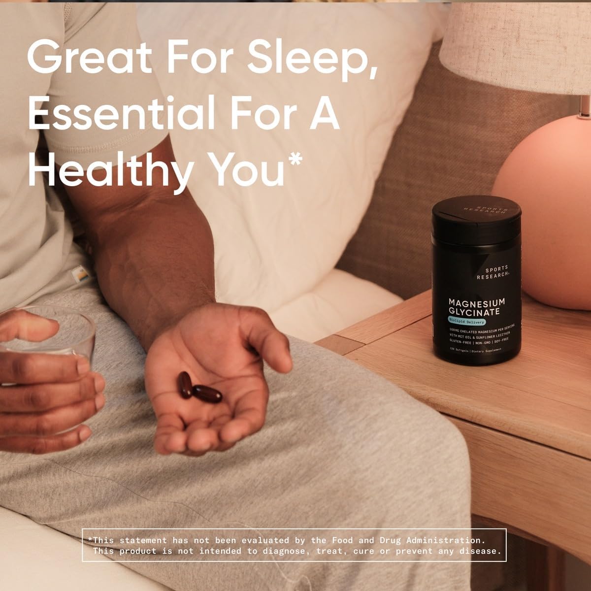 Sports Research® Magnesium Glycinate - Supports Restful Sleep & Enzymatic Processes - 160 mg Chelated Magnesium - Vegan Capsule - 90 Count