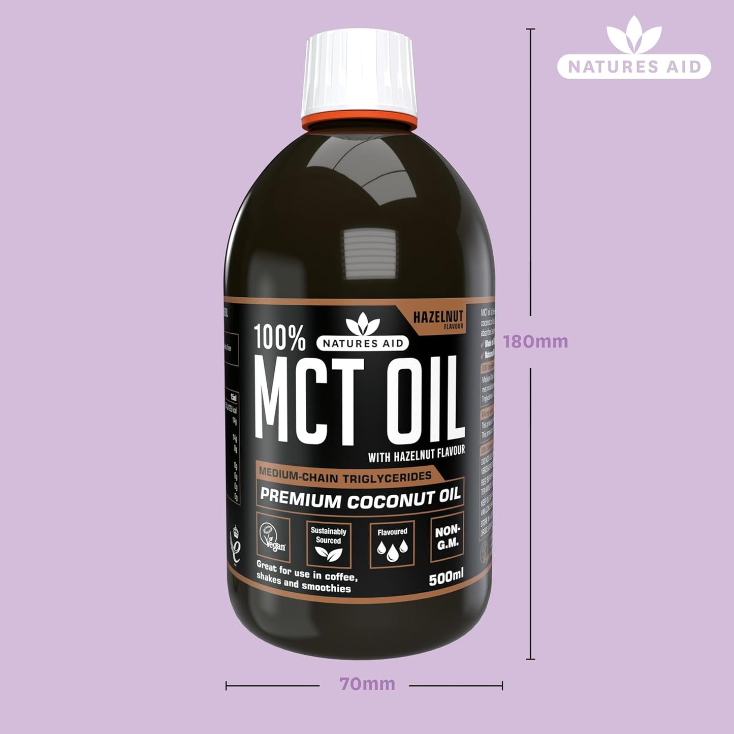 زيت MCT بنسبة 100% من Natures Aid، زيت جوز الهند الفاخر، من مصدر مستدام، يُضاف إلى القهوة أو المخفوقات، نباتي، 500 مل