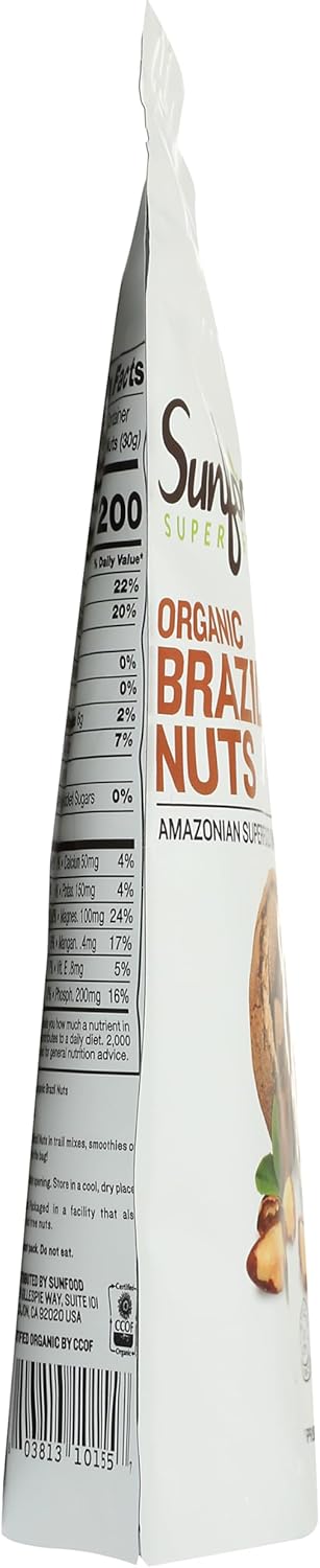 Sunfood Superfoods Raw Organic Brazil Nuts - Brazil Nuts Organic, Raw Brazil Nuts, Brazilian Nuts Unsalted, Great Source of Protein, USDA Organic, Non GMO, Vegan - 8 oz Bag