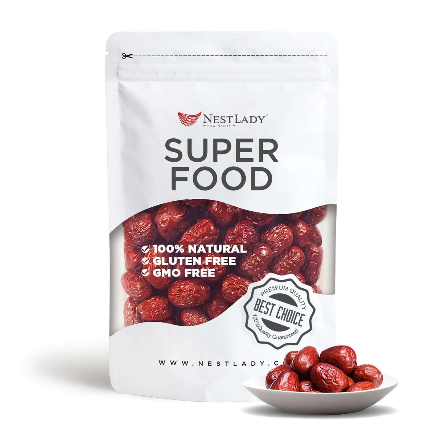 NESTLADY Premium Jujube Date, Red Date (Hong Zao), 100% Natural, Improve sleep, Health Snack, Dried Fruit, Sweet and Chewy Net weight: 454g (1LB),Packed in USA