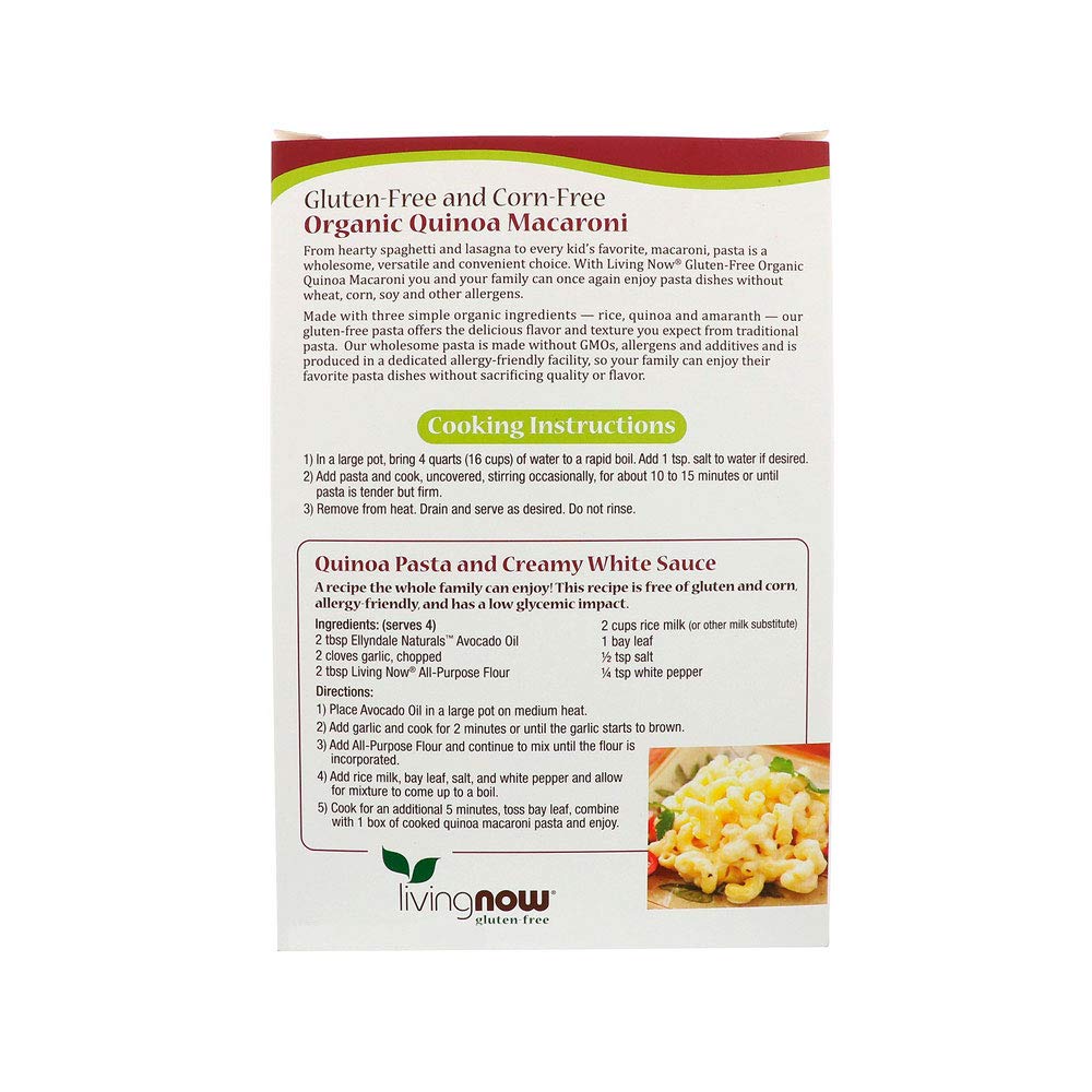 NOW Foods, Organic Quinoa Penne, Gluten-Free, Corn-Free, Non-GMO, Quinoa and Rice Pasta, 8-Ounce