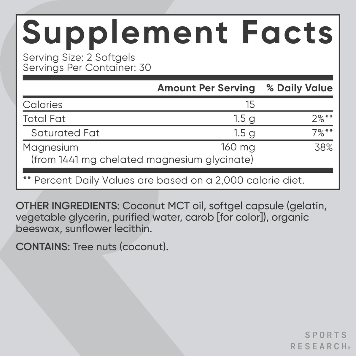 Sports Research® Magnesium Glycinate - Supports Restful Sleep & Enzymatic Processes - 160 mg Chelated Magnesium - Vegan Capsule - 90 Count