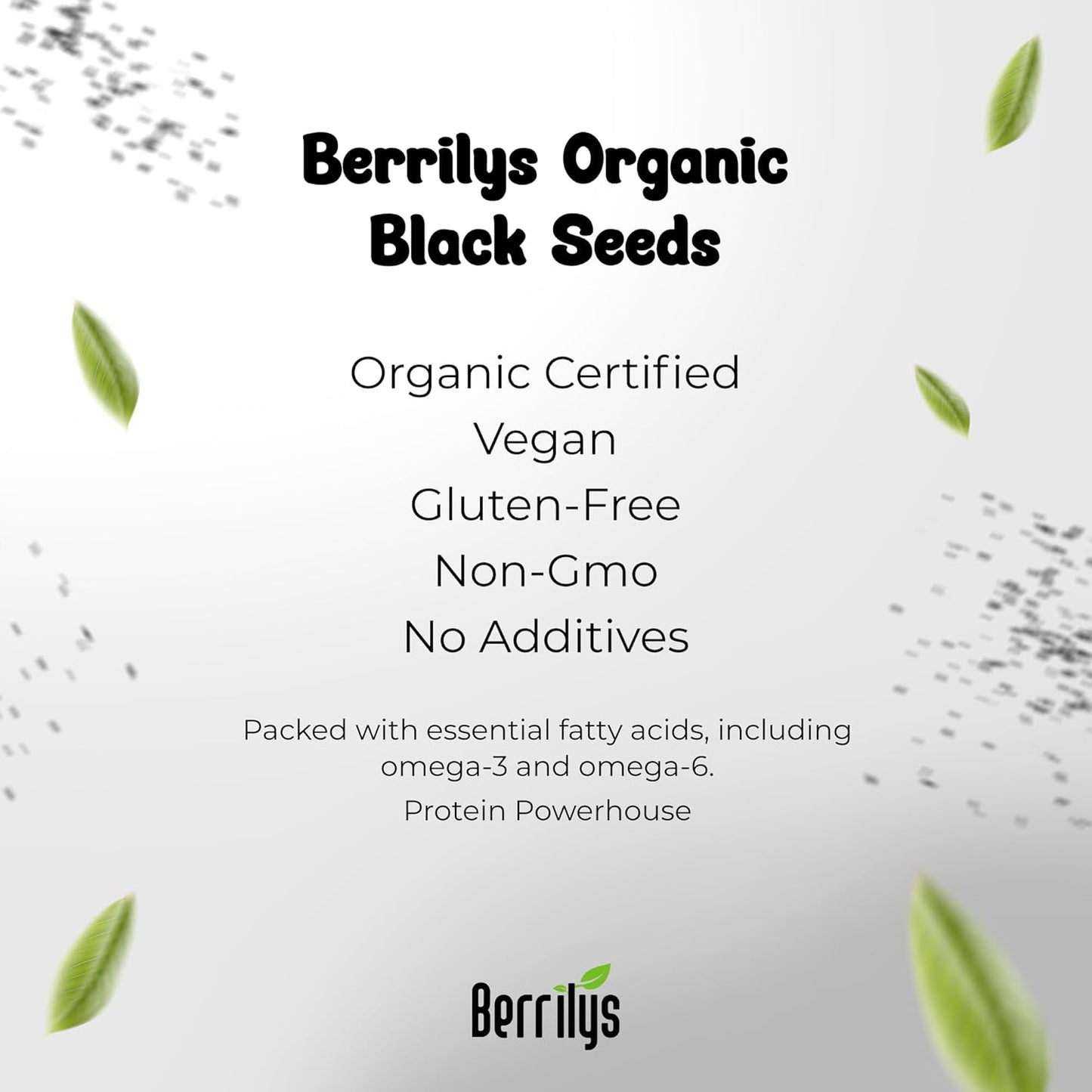 Berrilys Black Seeds - USDA Organic Nigella Sativa, Kalonji & Black Cumin Seeds, Vegan, Gluten-Free - Pure Spice & Health Food, Enhances Flavor of Dishes, Nutrient-Rich, Premium Quality - 10oz