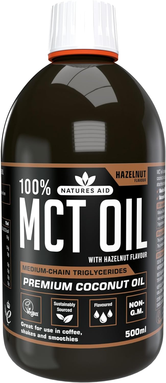 زيت MCT بنسبة 100% من Natures Aid، زيت جوز الهند الفاخر، من مصدر مستدام، يُضاف إلى القهوة أو المخفوقات، نباتي، 500 مل