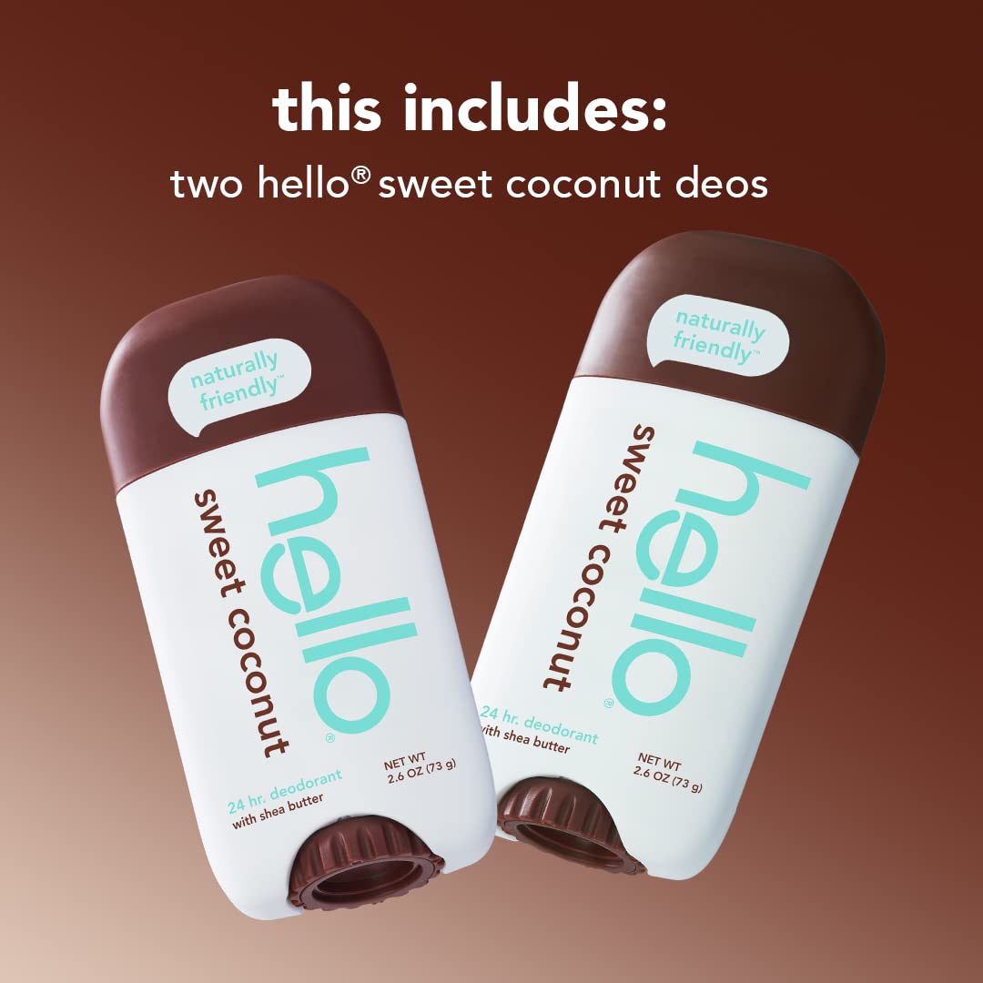 hello Sweet Coconut Deodorant With Shea Butter for Women + Men & Antiplaque Toothpaste, Fluoride Free for Teeth Whitening