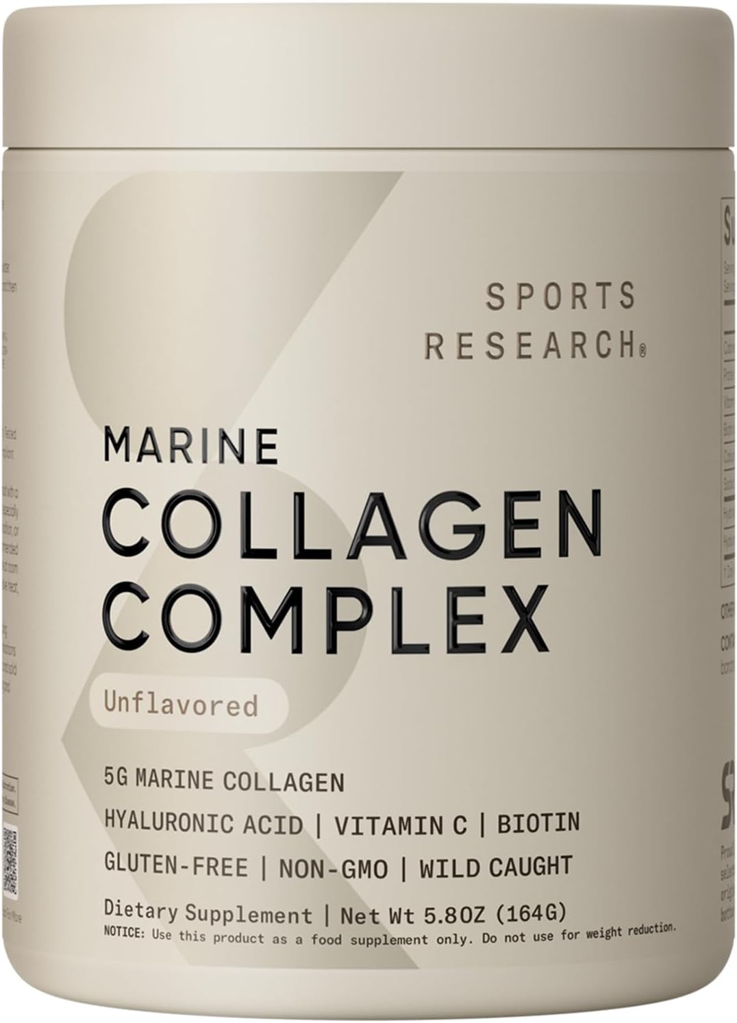 Sports Research Marine Collagen Peptides Powder - Sourced from Wild-Caught Fish, Pescatarian Friendly, Keto Certified & Non-GMO Verified - Easy to Mix in Water or Juice! (34 Servings)