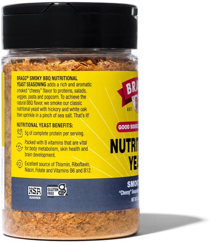 Bragg Premium Nutritional Yeast Seasoning - Vegan, Gluten Free – Good Source of Protein & Vitamins – Nutritious Savory Parmesan Cheese Substitute (Smoky BBQ, 3.0 Ounce (Pack of 1))