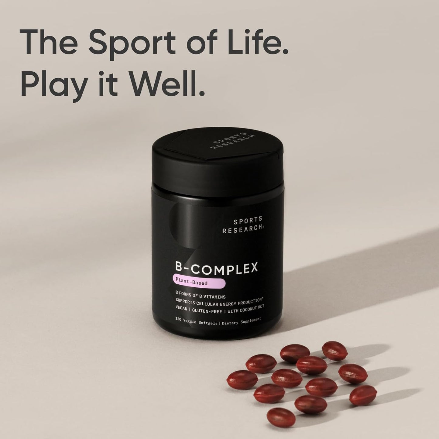 Sports Research Vitamin B-Complex - Full Spectrum of B Vitamins - Plant-Based Vegan-Friendly Formula - 60 Veggie Softgels
