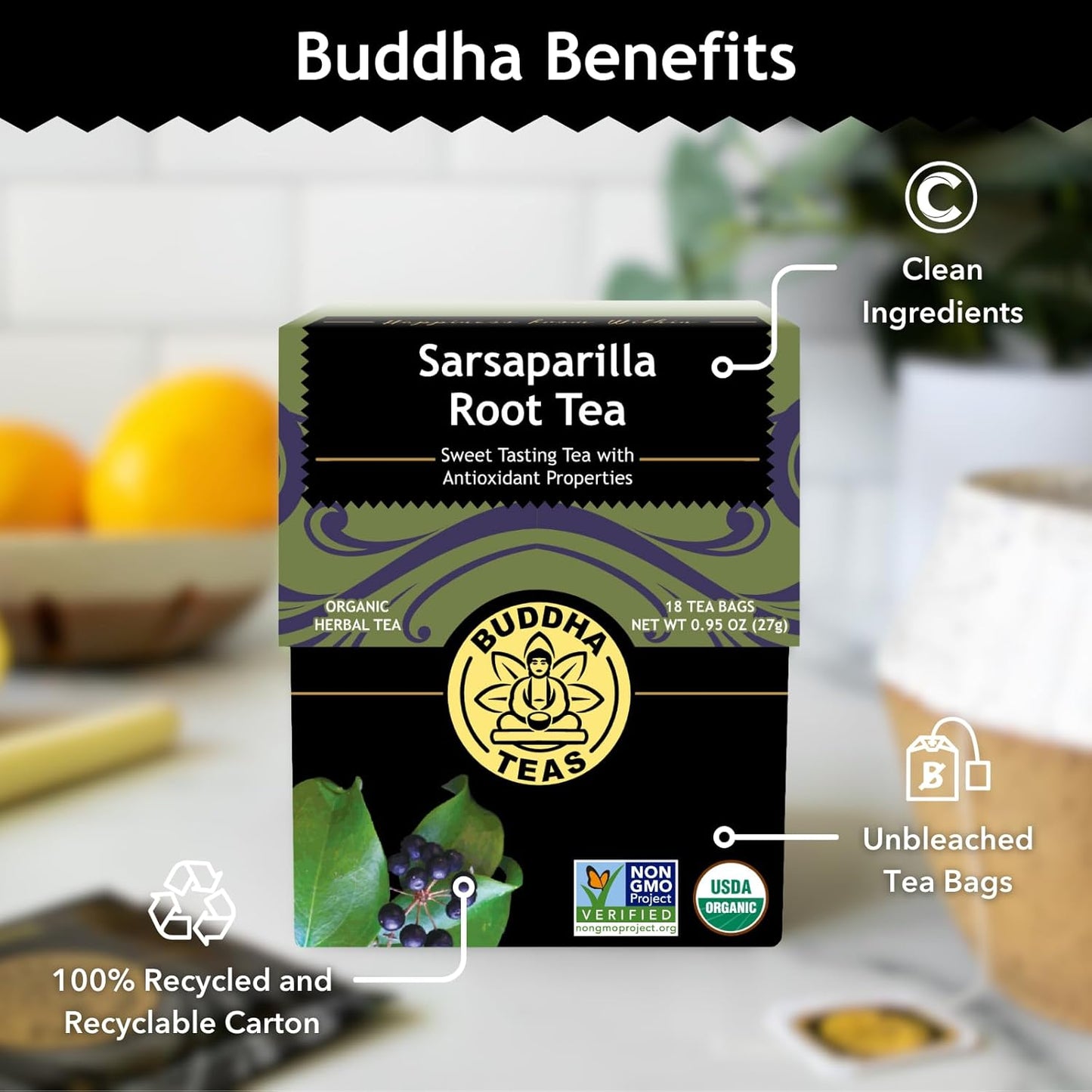 Buddha Teas Organic Dandelion Root Tea – 18 Bleach-Free Tea Bags – Caffeine-Free Tea with a Rich, Earthy Taste, Natural Source of Vitamins, Minerals, and Antioxidants, Kosher, GMO-Free