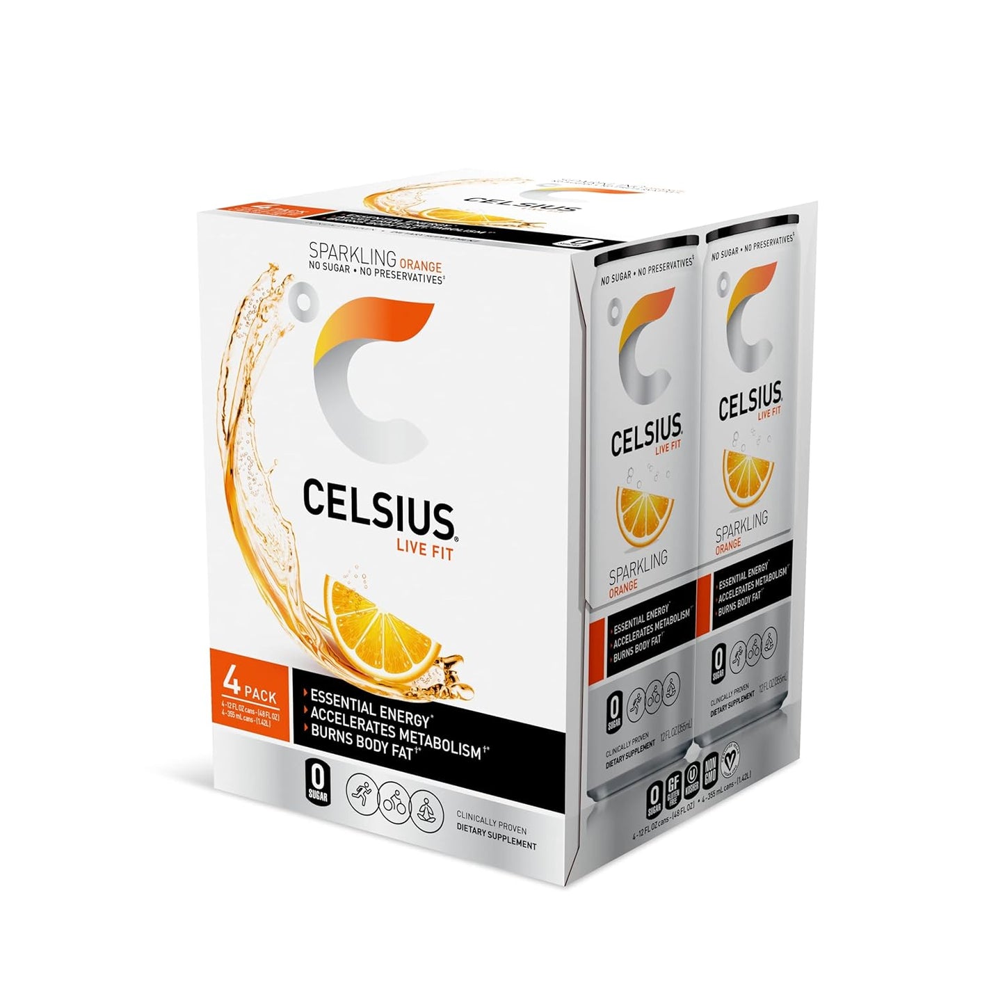 CELSIUS Sparkling Orange, Functional Essential Energy Drink 12 Fl Oz