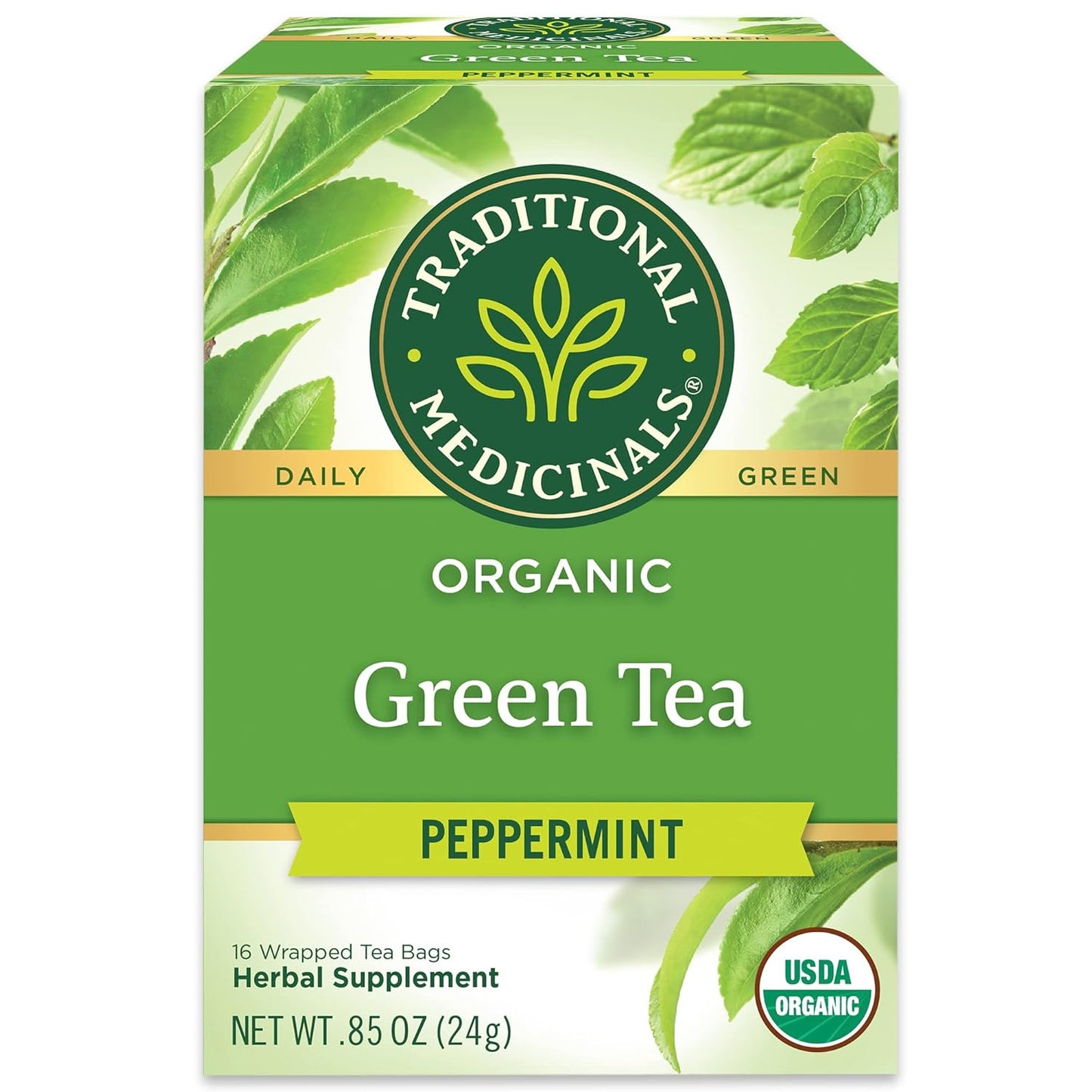 Traditional Medicinals Organic Green Tea Peppermint Tea, 16 Tea Bags