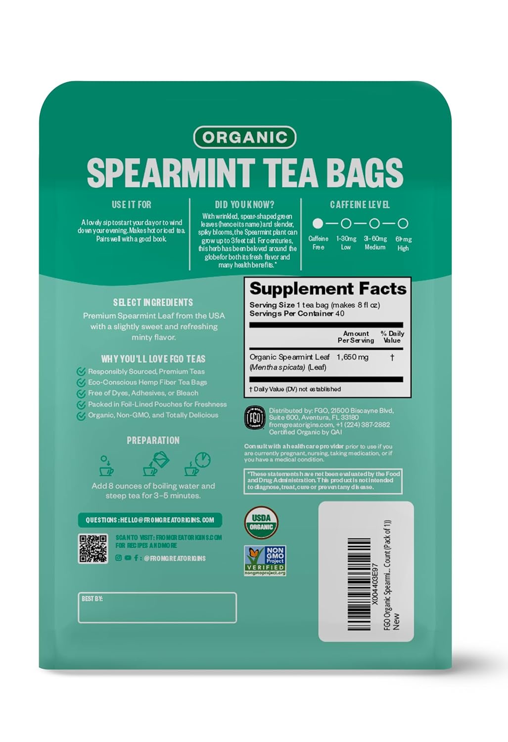 FGO Organic Nettle Leaf Tea, 100 Count, Eco-Conscious Tea Bags, Caffeine Free, Resealable Bag, Packaging May Vary (Pack of 1)