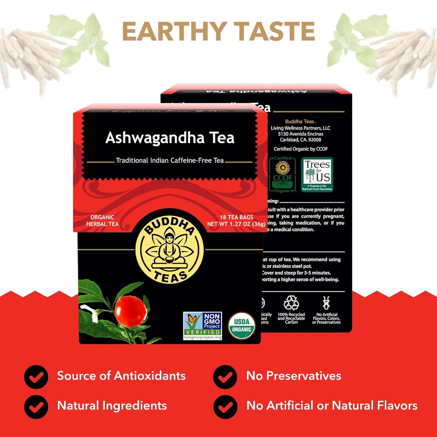 Buddha Teas Organic Dandelion Root Tea – 18 Bleach-Free Tea Bags – Caffeine-Free Tea with a Rich, Earthy Taste, Natural Source of Vitamins, Minerals, and Antioxidants, Kosher, GMO-Free