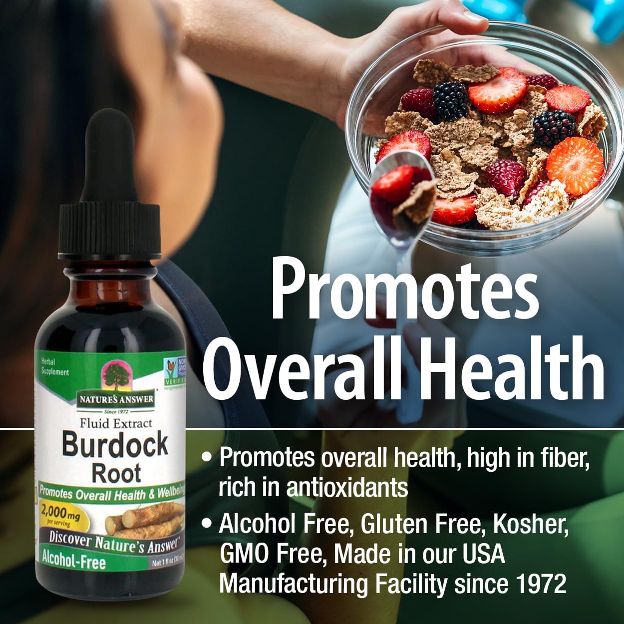 Nature's Answer Burdock Root Extract 1 Ounce - Alcohol Free, Made in USA, Vegan, Non GMO, No Artificial, Preservative Free - Supports Overall Wellness, Immune Support, Lymphatic Drainage