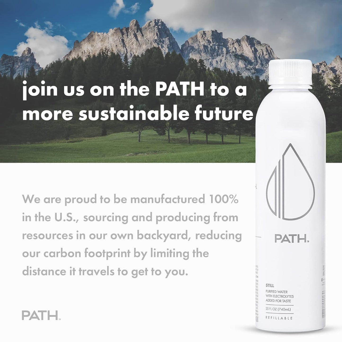 Path Still Bottled Water - Ultra-Purified, pH-Balanced Purified Water in Aluminum Bottle - BPA-Free, Reusable, Infinitely Recyclable - Crisp, Refreshing Taste 25 fl oz (Pack of )
