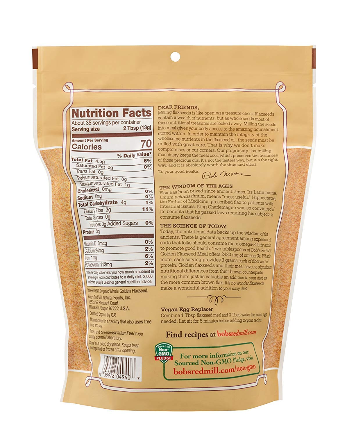 Bob's Red Mill Organic Golden Flaxseed Meal, 16oz (Pack of 1) - Non GMO, Vegan, Paleo Friendly, Keto Friendly, Kosher