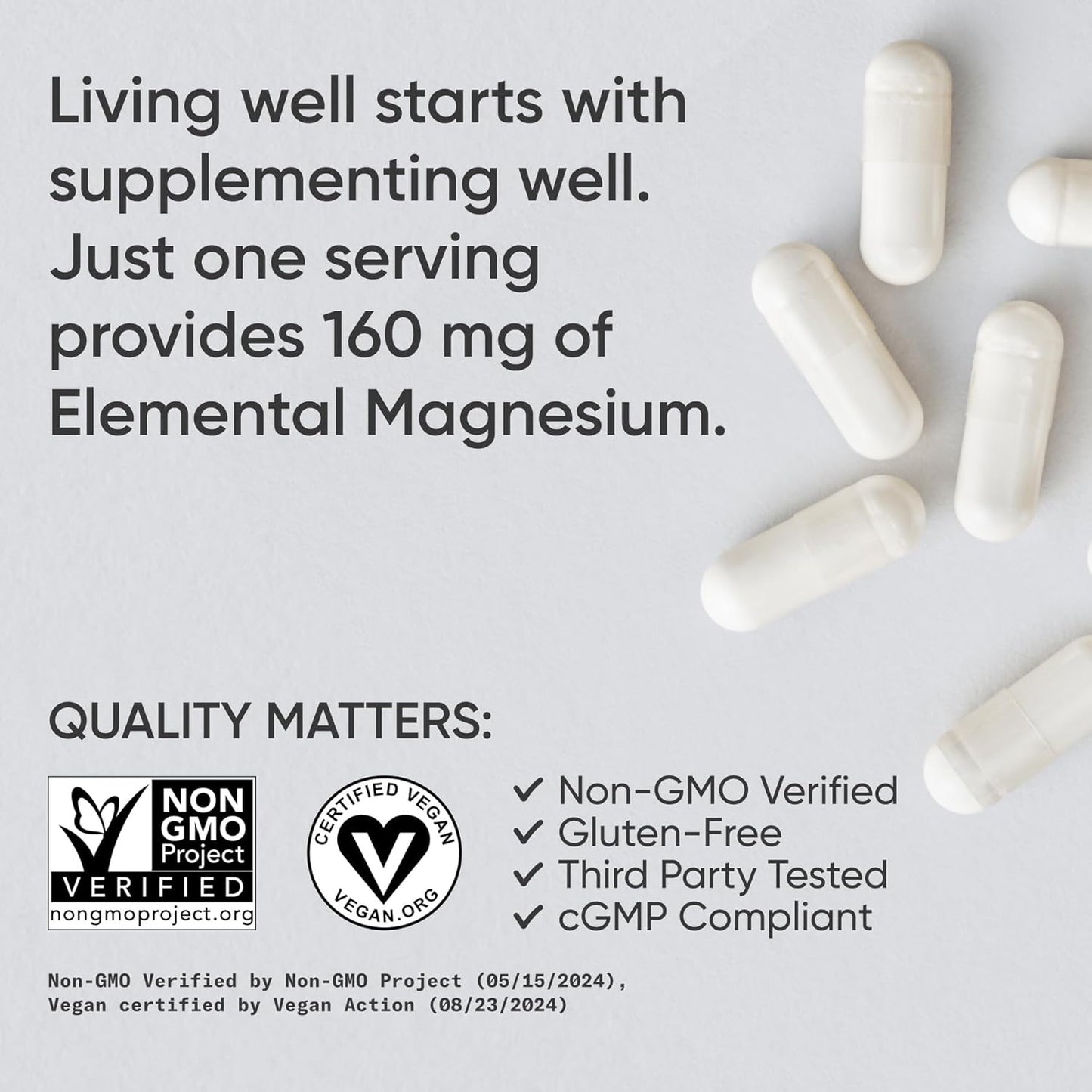 Sports Research® Magnesium Glycinate - Supports Restful Sleep & Enzymatic Processes - 160 mg Chelated Magnesium - Vegan Capsule - 90 Count